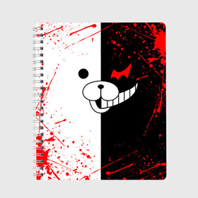 Тетрадь с принтом MONOKUMA в Кировске, 100% бумага | 48 листов, плотность листов — 60 г/м2, плотность картонной обложки — 250 г/м2. Листы скреплены сбоку удобной пружинной спиралью. Уголки страниц и обложки скругленные. Цвет линий — светло-серый
 | anime | bear | black  white | danganronpa | kurokuma | monodam | monokuma | monomi | monotaro | rabbit | school | shirokuma | аниме | главарь | мoноми | монокума | черно белый | школа