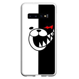 Чехол для Samsung Galaxy S10 с принтом MONOKUMA (КАПЮШОН) в Кировске, Силикон | Область печати: задняя сторона чехла, без боковых панелей | Тематика изображения на принте: anime | bear | black  white | danganronpa | kurokuma | monodam | monokuma | monomi | monotaro | rabbit | school | shirokuma | аниме | главарь | мoноми | монокума | черно белый | школа