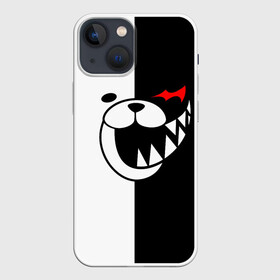 Чехол для iPhone 13 mini с принтом MONOKUMA (КАПЮШОН) в Кировске,  |  | Тематика изображения на принте: anime | bear | black  white | danganronpa | kurokuma | monodam | monokuma | monomi | monotaro | rabbit | school | shirokuma | аниме | главарь | мoноми | монокума | черно белый | школа