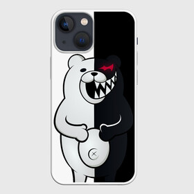 Чехол для iPhone 13 mini с принтом Монокума схватился за живот в Кировске,  |  | anime | bear | black  white | danganronpa | kurokuma | monodam | monokuma | monomi | monotaro | rabbit | school | shirokuma | аниме | главарь | мoноми | монокума | черно белый | школа