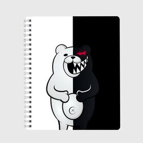 Тетрадь с принтом MONOKUMA в Кировске, 100% бумага | 48 листов, плотность листов — 60 г/м2, плотность картонной обложки — 250 г/м2. Листы скреплены сбоку удобной пружинной спиралью. Уголки страниц и обложки скругленные. Цвет линий — светло-серый
 | anime | bear | black  white | danganronpa | kurokuma | monodam | monokuma | monomi | monotaro | rabbit | school | shirokuma | аниме | главарь | мoноми | монокума | черно белый | школа