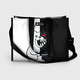 Сумка-шоппер 3D с принтом MONOKUMA в Кировске, 100% полиэстер | застегивается на металлическую кнопку; внутренний карман застегивается на молнию. Стенки укреплены специальным мягким материалом, чтобы защитить содержимое от несильных ударов
 | anime | bear | black  white | danganronpa | kurokuma | monodam | monokuma | monomi | monotaro | rabbit | school | shirokuma | аниме | главарь | мoноми | монокума | черно белый | школа