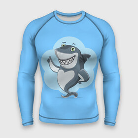 Мужской рашгард 3D с принтом Акула с улыбкой в Кировске,  |  | shark | акула | весёлый | вода | животное | зубы | милый | море | океан | опасный | палец вверх | подводный | природа | рыба | синий | смешной | улыбка | хищник | хищное