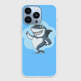 Чехол для iPhone 13 Pro с принтом Акула с улыбкой в Кировске,  |  | Тематика изображения на принте: shark | акула | весёлый | вода | животное | зубы | милый | море | океан | опасный | палец вверх | подводный | природа | рыба | синий | смешной | улыбка | хищник | хищное