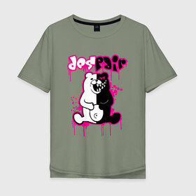 Мужская футболка хлопок Oversize с принтом MONOKUMA в Кировске, 100% хлопок | свободный крой, круглый ворот, “спинка” длиннее передней части | anime | bear | black | danganronpa | japan | monokuma | white | аниме | белое | медведь | монокума | черное | япония