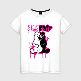 Женская футболка хлопок с принтом MONOKUMA в Кировске, 100% хлопок | прямой крой, круглый вырез горловины, длина до линии бедер, слегка спущенное плечо | anime | bear | black | danganronpa | japan | monokuma | white | аниме | белое | медведь | монокума | черное | япония