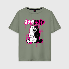 Женская футболка хлопок Oversize с принтом MONOKUMA в Кировске, 100% хлопок | свободный крой, круглый ворот, спущенный рукав, длина до линии бедер
 | anime | bear | black | danganronpa | japan | monokuma | white | аниме | белое | медведь | монокума | черное | япония