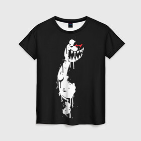 Женская футболка 3D с принтом MONOKUMA в Кировске, 100% полиэфир ( синтетическое хлопкоподобное полотно) | прямой крой, круглый вырез горловины, длина до линии бедер | anime | bear | black | danganronpa | japan | monokuma | white | аниме | белое | медведь | монокума | черное | япония