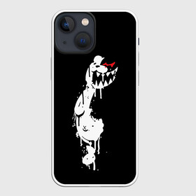 Чехол для iPhone 13 mini с принтом MONOKUMA в темноте в Кировске,  |  | anime | bear | black | danganronpa | japan | monokuma | white | аниме | белое | медведь | монокума | черное | япония