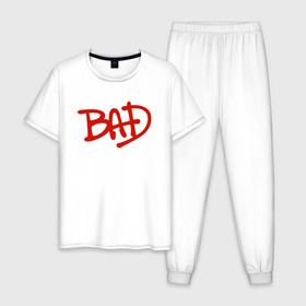 Мужская пижама хлопок с принтом Song BAD в Кировске, 100% хлопок | брюки и футболка прямого кроя, без карманов, на брюках мягкая резинка на поясе и по низу штанин
 | jackson michael