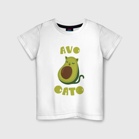 Детская футболка хлопок с принтом AvoCato в Кировске, 100% хлопок | круглый вырез горловины, полуприлегающий силуэт, длина до линии бедер | авокадо | авокадо кот | кот | кот авокадо | котейка | котик | кошечка