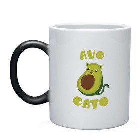 Кружка хамелеон с принтом AvoCato в Кировске, керамика | меняет цвет при нагревании, емкость 330 мл | авокадо | авокадо кот | кот | кот авокадо | котейка | котик | кошечка