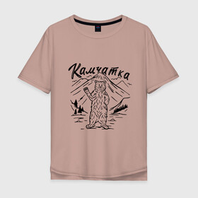 Мужская футболка хлопок Oversize с принтом Камчатка в Кировске, 100% хлопок | свободный крой, круглый ворот, “спинка” длиннее передней части | камчатка | медведь | природа | путешествие | путешествие по россии