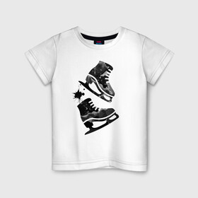 Детская футболка хлопок с принтом коньки в Кировске, 100% хлопок | круглый вырез горловины, полуприлегающий силуэт, длина до линии бедер | зимний спорт | катание на льду | коньки | конькобежный спорт | фигурное катание