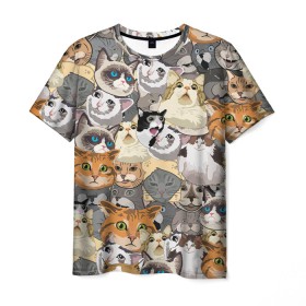 Мужская футболка 3D с принтом ALL CATS MEMES в Кировске, 100% полиэфир | прямой крой, круглый вырез горловины, длина до линии бедер | cats | mem | memes | mems | кот | коты | кошки | мемс | мемы | мэмы