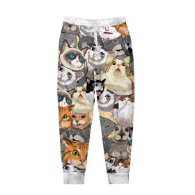 Мужские брюки 3D с принтом ALL CATS MEMES в Кировске, 100% полиэстер | манжеты по низу, эластичный пояс регулируется шнурком, по бокам два кармана без застежек, внутренняя часть кармана из мелкой сетки | cats | mem | memes | mems | кот | коты | кошки | мемс | мемы | мэмы