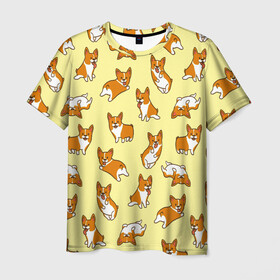 Мужская футболка 3D с принтом Корги в Кировске, 100% полиэфир | прямой крой, круглый вырез горловины, длина до линии бедер | Тематика изображения на принте: corgi | dog | dogs | корги | мило | собаки | собачки