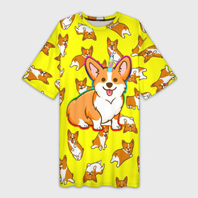 Платье-футболка 3D с принтом Corgi в Кировске,  |  | corgi | dog | dogs | волшебство | единорог | корги | мило | радуга | собаки | собачки