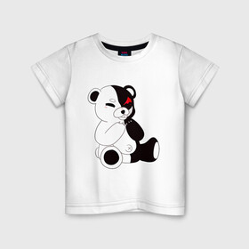 Детская футболка хлопок с принтом Monokuma в Кировске, 100% хлопок | круглый вырез горловины, полуприлегающий силуэт, длина до линии бедер | danganronpa | eye | monokuma | аватар | антагонист | глаз | игрушка | медведь | монокума | мягкая | панда | робот