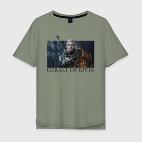 Мужская футболка хлопок Oversize с принтом GERALT OF RIVIA в Кировске, 100% хлопок | свободный крой, круглый ворот, “спинка” длиннее передней части | geralt of rivia | witcher | ведьмак | геральт из ривии | игра ведьмак | сериал ведьмак