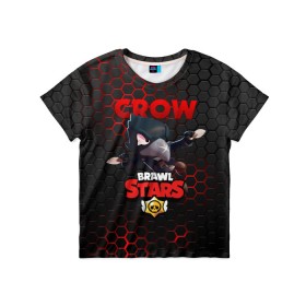 Детская футболка 3D с принтом BRAWL STARS CROW в Кировске, 100% гипоаллергенный полиэфир | прямой крой, круглый вырез горловины, длина до линии бедер, чуть спущенное плечо, ткань немного тянется | Тематика изображения на принте: bibi | brawl stars | crow | el brown | leon | leon shark | max | sally leon | shark | stars | акула | биби | ворон | леон