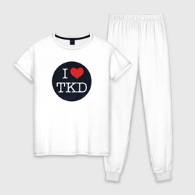 Женская пижама хлопок с принтом TKD в Кировске, 100% хлопок | брюки и футболка прямого кроя, без карманов, на брюках мягкая резинка на поясе и по низу штанин | taekwondo | восточные единоборства | единоборства | теквондо | тхэквондо | тэквондо