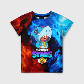 Детская футболка 3D с принтом BRAWL STARS LEON SHARK в Кировске, 100% гипоаллергенный полиэфир | прямой крой, круглый вырез горловины, длина до линии бедер, чуть спущенное плечо, ткань немного тянется | bibi | brawl stars | crow | el brown | leon | leon shark | max | sally leon | shark | stars | акула | биби | ворон | леон