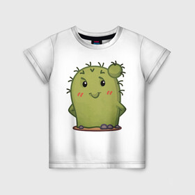 Детская футболка 3D с принтом кактус в Кировске, 100% гипоаллергенный полиэфир | прямой крой, круглый вырез горловины, длина до линии бедер, чуть спущенное плечо, ткань немного тянется | emoji рисунок | kaktus | кактус | кактусик | смайл | стикер | эмоджи