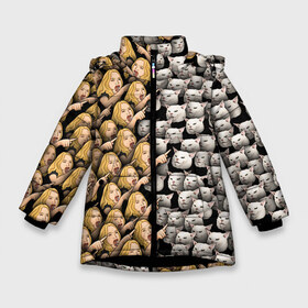 Зимняя куртка для девочек 3D с принтом Девушки орут на котиков в Кировске, ткань верха — 100% полиэстер; подклад — 100% полиэстер, утеплитель — 100% полиэстер. | длина ниже бедра, удлиненная спинка, воротник стойка и отстегивающийся капюшон. Есть боковые карманы с листочкой на кнопках, утяжки по низу изделия и внутренний карман на молнии. 

Предусмотрены светоотражающий принт на спинке, радужный светоотражающий элемент на пуллере молнии и на резинке для утяжки. | Тематика изображения на принте: cat | meme | девушка | женщина | истерика | кот | котик | котики | коты | кошка | крик | кричит | мем | паттерн