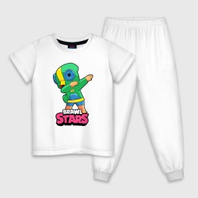 Детская пижама хлопок с принтом Brawl Stars Leon, Dab в Кировске, 100% хлопок |  брюки и футболка прямого кроя, без карманов, на брюках мягкая резинка на поясе и по низу штанин
 | 