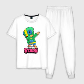 Мужская пижама хлопок с принтом Brawl Stars Leon, Dab в Кировске, 100% хлопок | брюки и футболка прямого кроя, без карманов, на брюках мягкая резинка на поясе и по низу штанин
 | 