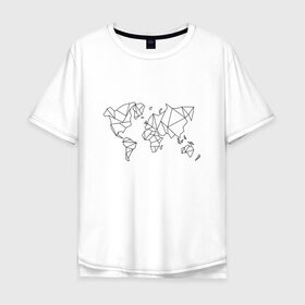Мужская футболка хлопок Oversize с принтом Карта мира-минимализм в Кировске, 100% хлопок | свободный крой, круглый ворот, “спинка” длиннее передней части | Тематика изображения на принте: география | земля | карта мира | континенты | линии | минимализм | мир | планета | россия | страны | сша