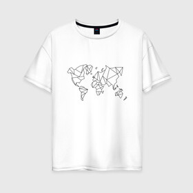 Женская футболка хлопок Oversize с принтом Карта мира-минимализм в Кировске, 100% хлопок | свободный крой, круглый ворот, спущенный рукав, длина до линии бедер
 | география | земля | карта мира | континенты | линии | минимализм | мир | планета | россия | страны | сша