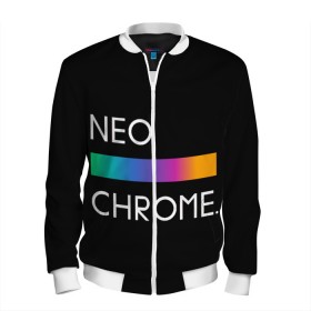 Мужской бомбер 3D с принтом NEO CHROME в Кировске, 100% полиэстер | застегивается на молнию, по бокам два кармана без застежек, по низу бомбера и на воротнике - эластичная резинка | Тематика изображения на принте: rgb | контрастный | круг | металл | мудрость | мысль | надпись | палитра | радуга | радужный | символ | сфера | текст | фраза | цветной | яркий