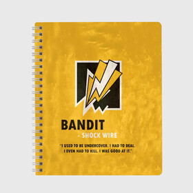 Тетрадь с принтом Bandit (R6s) в Кировске, 100% бумага | 48 листов, плотность листов — 60 г/м2, плотность картонной обложки — 250 г/м2. Листы скреплены сбоку удобной пружинной спиралью. Уголки страниц и обложки скругленные. Цвет линий — светло-серый
 | art | bandit | game | logo | rainbow | shooter | siege | six | ubisoft | арт | бандит | игра | игры | компьютерные | лого | оперативник | осада | персонаж | радуга 6 | шутер