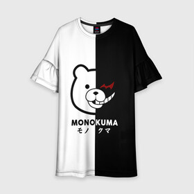 Детское платье 3D с принтом _Monokuma_ в Кировске, 100% полиэстер | прямой силуэт, чуть расширенный к низу. Круглая горловина, на рукавах — воланы | Тематика изображения на принте: anime | character | dangan ronpa | kawai | manga | аниме | анимэ | глаз | данганронпа | двухцветная | директор | злодей | из | изображение | кавай | крутой | лицо | манга | медведь | милый | мишка | на груди | необычный | нос