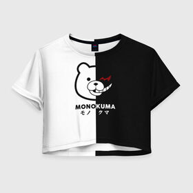 Женская футболка Crop-top 3D с принтом _Monokuma_ в Кировске, 100% полиэстер | круглая горловина, длина футболки до линии талии, рукава с отворотами | anime | character | dangan ronpa | kawai | manga | аниме | анимэ | глаз | данганронпа | двухцветная | директор | злодей | из | изображение | кавай | крутой | лицо | манга | медведь | милый | мишка | на груди | необычный | нос