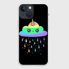 Чехол для iPhone 13 mini с принтом радужный единорог в Кировске,  |  | Тематика изображения на принте: like | likee | rainbow | единорог | лайк | облоко | радужный единорог | тучка