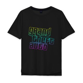 Мужская футболка хлопок Oversize с принтом Gta logo:gradient в Кировске, 100% хлопок | свободный крой, круглый ворот, “спинка” длиннее передней части | grand theft auto | gta | геометрия | гта | гта 5 | игра | линии | логотип | пеф