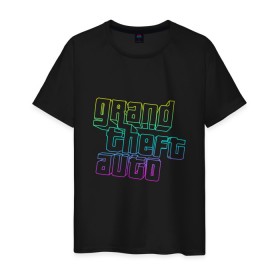 Мужская футболка хлопок с принтом Gta logo:gradient в Кировске, 100% хлопок | прямой крой, круглый вырез горловины, длина до линии бедер, слегка спущенное плечо. | grand theft auto | gta | геометрия | гта | гта 5 | игра | линии | логотип | пеф