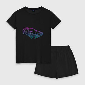 Женская пижама с шортиками хлопок с принтом DeLorean gradient в Кировске, 100% хлопок | футболка прямого кроя, шорты свободные с широкой мягкой резинкой | автомобиль | арт | градиент | машина | неон | силуэт | тачка | фильм | цвета