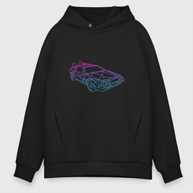 Мужское худи Oversize хлопок с принтом DeLorean gradient в Кировске, френч-терри — 70% хлопок, 30% полиэстер. Мягкий теплый начес внутри —100% хлопок | боковые карманы, эластичные манжеты и нижняя кромка, капюшон на магнитной кнопке | автомобиль | арт | градиент | машина | неон | силуэт | тачка | фильм | цвета