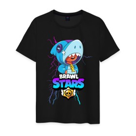 Мужская футболка хлопок с принтом BRAWL STARS LEON SHARK в Кировске, 100% хлопок | прямой крой, круглый вырез горловины, длина до линии бедер, слегка спущенное плечо. | bibi | brawl stars | crow | el brown | leon | leon shark | max | sally leon | shark | stars | акула | биби | ворон | леон