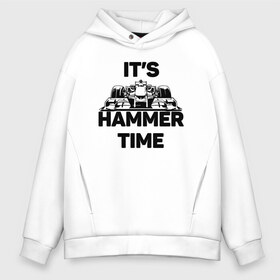 Мужское худи Oversize хлопок с принтом Its hammer time в Кировске, френч-терри — 70% хлопок, 30% полиэстер. Мягкий теплый начес внутри —100% хлопок | боковые карманы, эластичные манжеты и нижняя кромка, капюшон на магнитной кнопке | Тематика изображения на принте: hammer time | lewis hamilton | льюис хэмильтон