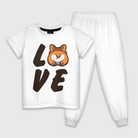 Детская пижама хлопок с принтом Love Corgi в Кировске, 100% хлопок |  брюки и футболка прямого кроя, без карманов, на брюках мягкая резинка на поясе и по низу штанин
 | Тематика изображения на принте: corgi | корги
