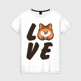 Женская футболка хлопок с принтом Love Corgi в Кировске, 100% хлопок | прямой крой, круглый вырез горловины, длина до линии бедер, слегка спущенное плечо | corgi | корги