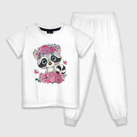 Детская пижама хлопок с принтом Милый енотик в Кировске, 100% хлопок |  брюки и футболка прямого кроя, без карманов, на брюках мягкая резинка на поясе и по низу штанин
 | 