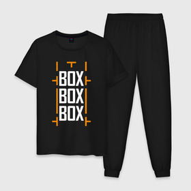 Мужская пижама хлопок с принтом Box box box в Кировске, 100% хлопок | брюки и футболка прямого кроя, без карманов, на брюках мягкая резинка на поясе и по низу штанин
 | f1 | формула 1