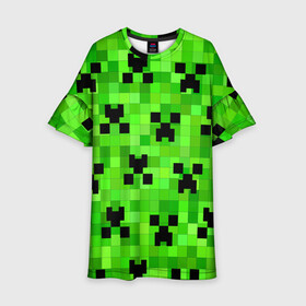 Детское платье 3D с принтом MINECRAFT | МАЙНКРАФТ в Кировске, 100% полиэстер | прямой силуэт, чуть расширенный к низу. Круглая горловина, на рукавах — воланы | block | criper | cube | minecraft | pixel | блок | геометрия | крафт | крипер | кубики | майнкрафт | пиксели