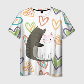 Мужская футболка 3D с принтом Сладкая парочка в Кировске, 100% полиэфир | прямой крой, круглый вырез горловины, длина до линии бедер | 14 февраля | 8 марта | валентинов день | верность | влюбленность | влюбленные | вместе навсегда | двое | девичник | девушке | кот | коты | кошка | кошки | любимая | любимый | люблю | люблю тебя | мы с то